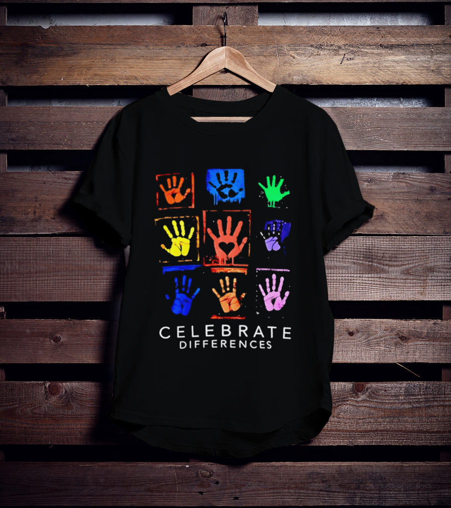 Celebrate Differences 2026 Multicolored Handprints Heart Inclusion Awareness T-Shirt