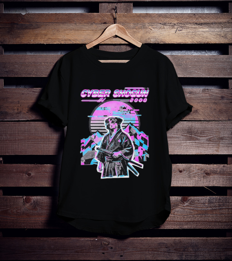 Cyber Shogun 2000 Samurai Dog Retro Synthwave Aesthetic T-Shirt