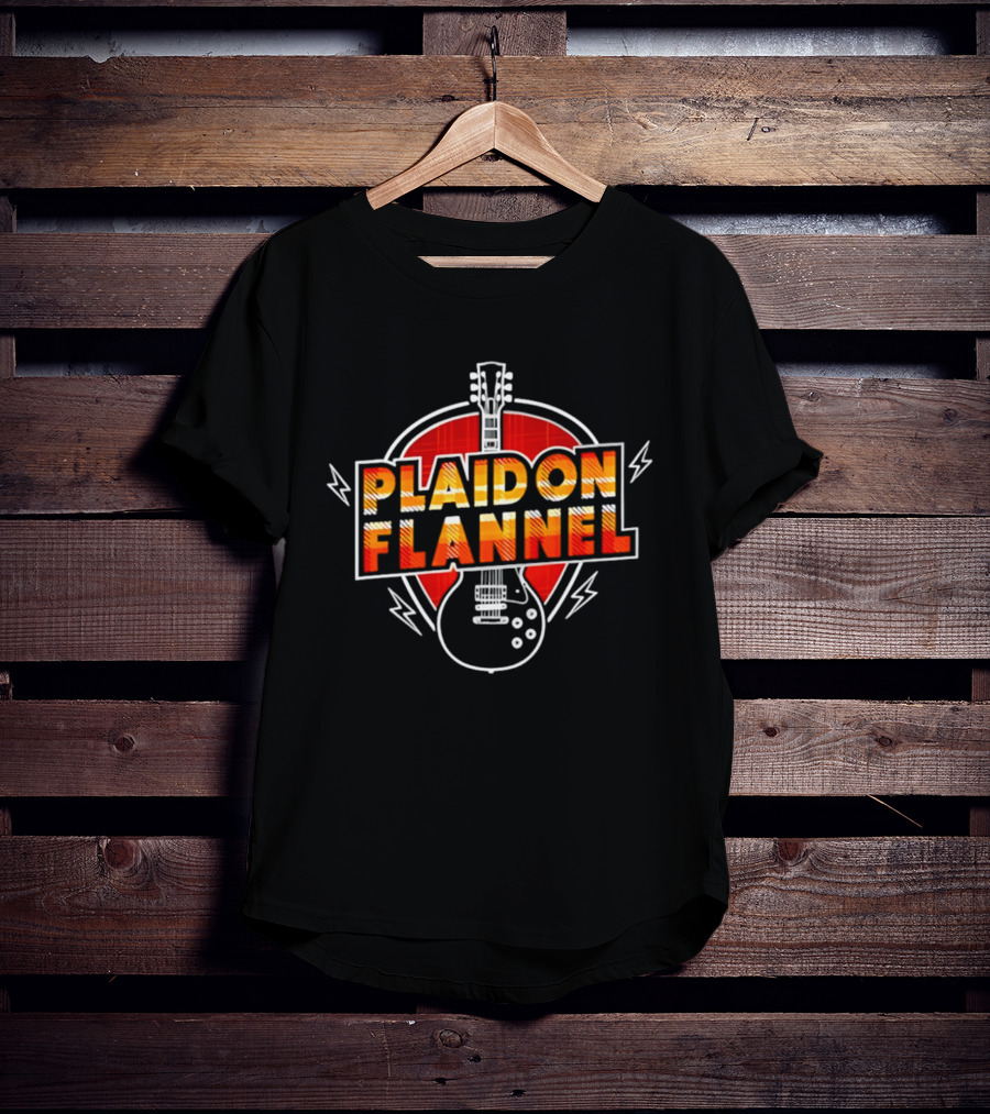 Plaid On Flannel Guitar And Lightning T-Shirt