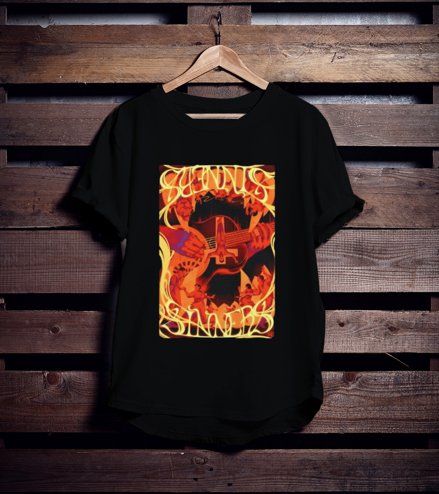 Sinners Pecadores Upside Down Guitar Person T-Shirt