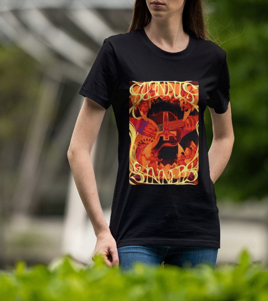 Sinners Pecadores Upside Down Guitar Person T-Shirt