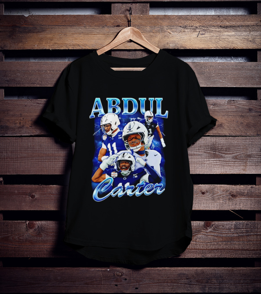 Abdul Carter Football Player Collage Blue And White Helmets T-Shirt