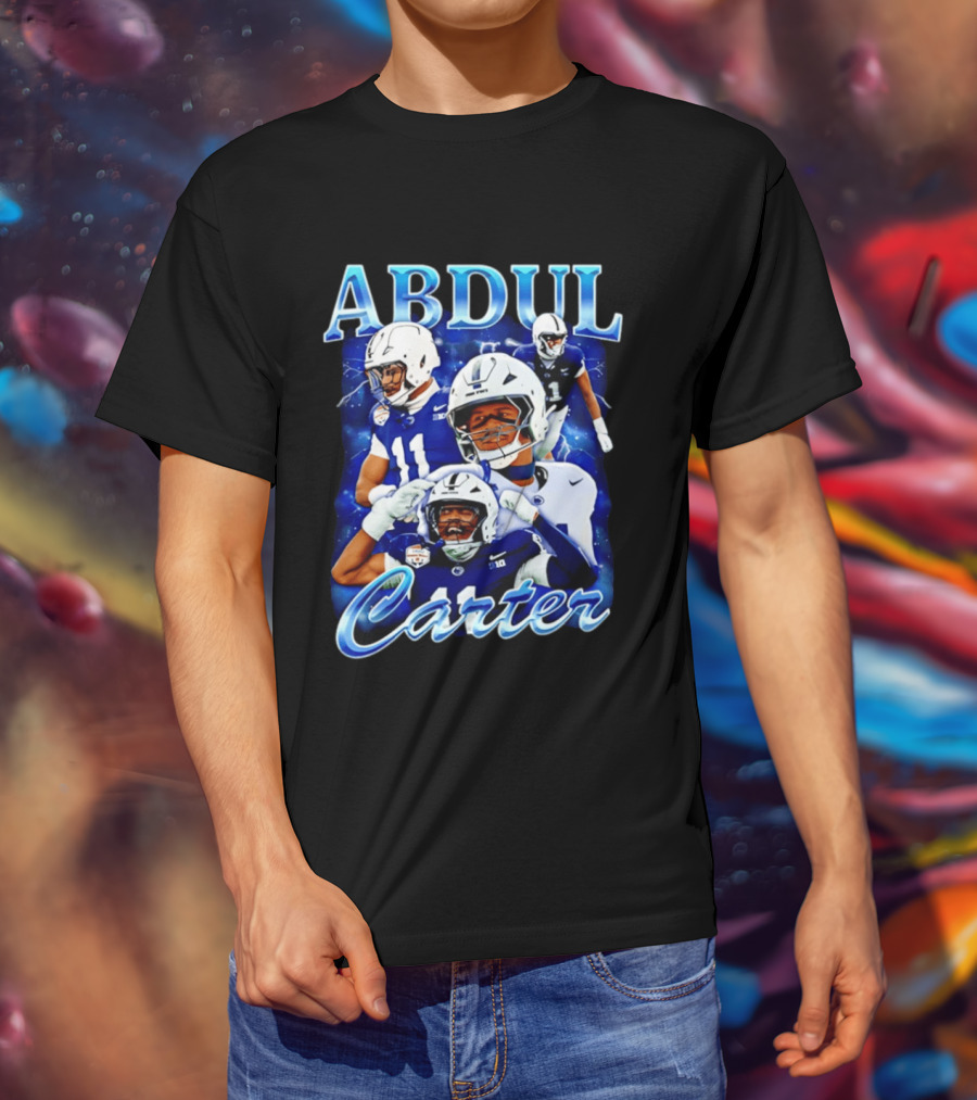 Abdul Carter Football Player Collage Blue And White Helmets T-Shirt