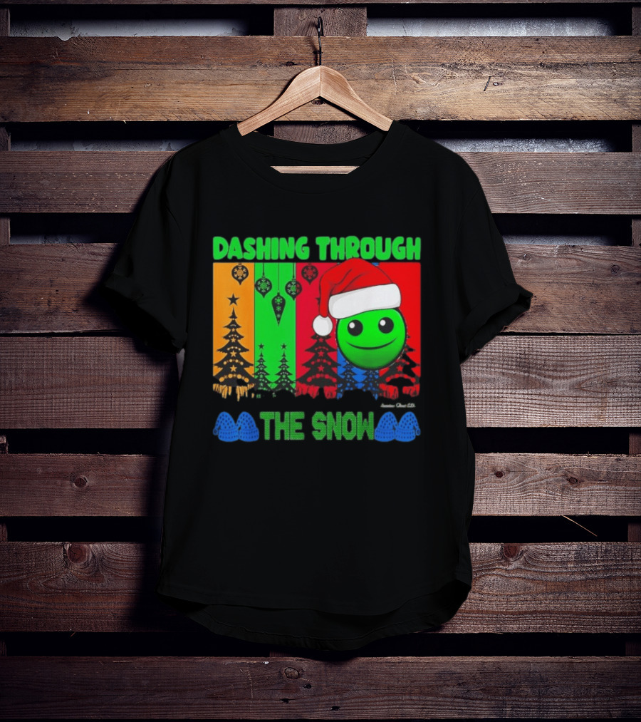 Dashing Through The Snow Emoji Santa Hat Christmas Trees Multicolor Snowflakes T-Shirt