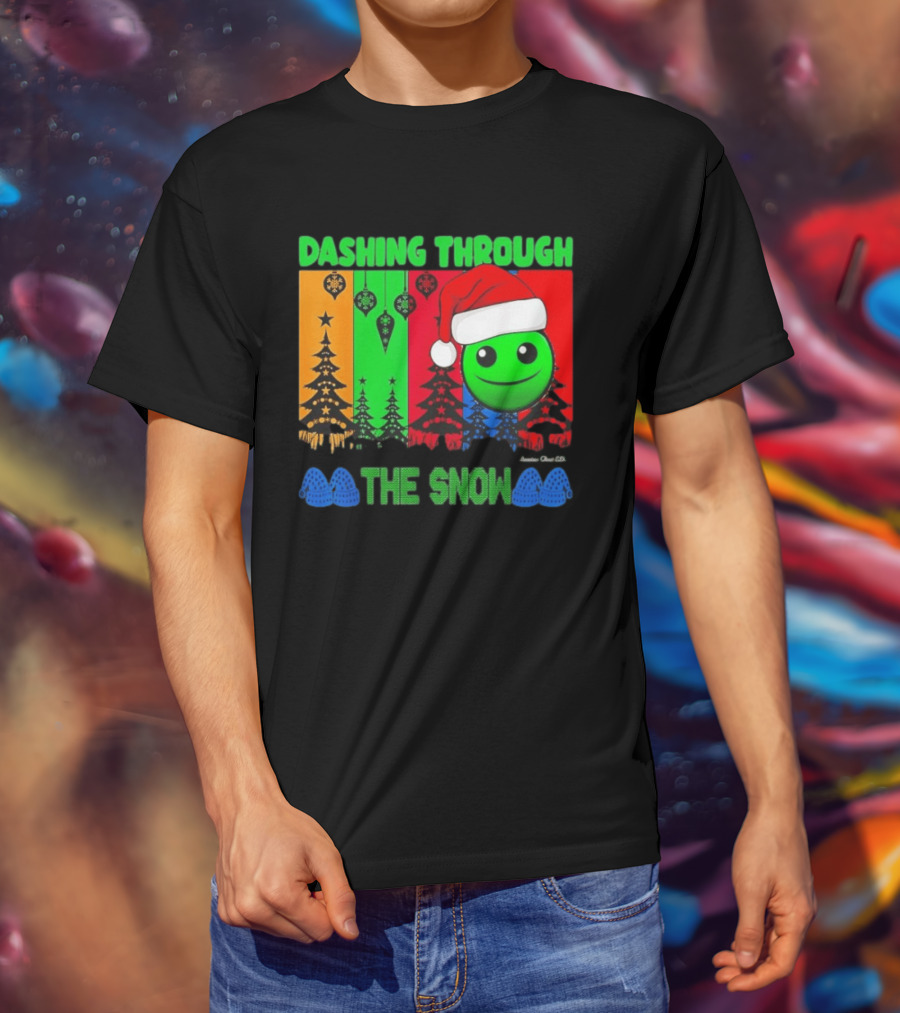 Dashing Through The Snow Emoji Santa Hat Christmas Trees Multicolor Snowflakes T-Shirt