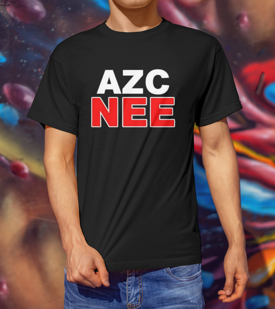 AZC NEE Bold Text White Red Contrast T-Shirt