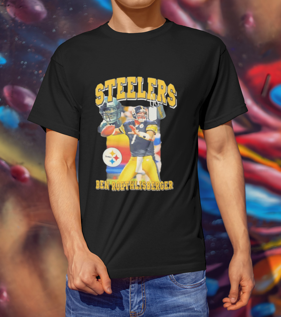 Steelers Ben Roethlisberger Pittsburgh Football Player With Dog Tag And Team T-Shirt