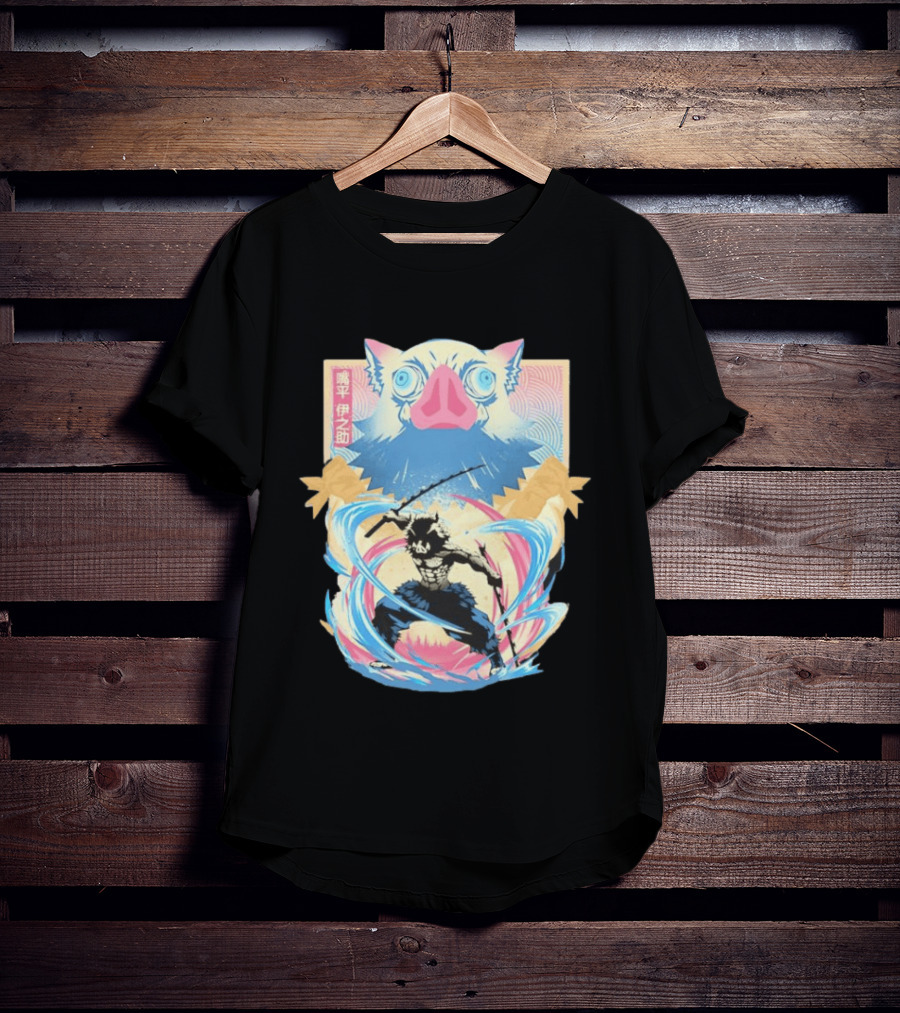 Inosuke Hashibira Wild Boar Demon Slayer Kanji Swirl Blade Wild Blade Boar T-Shirt