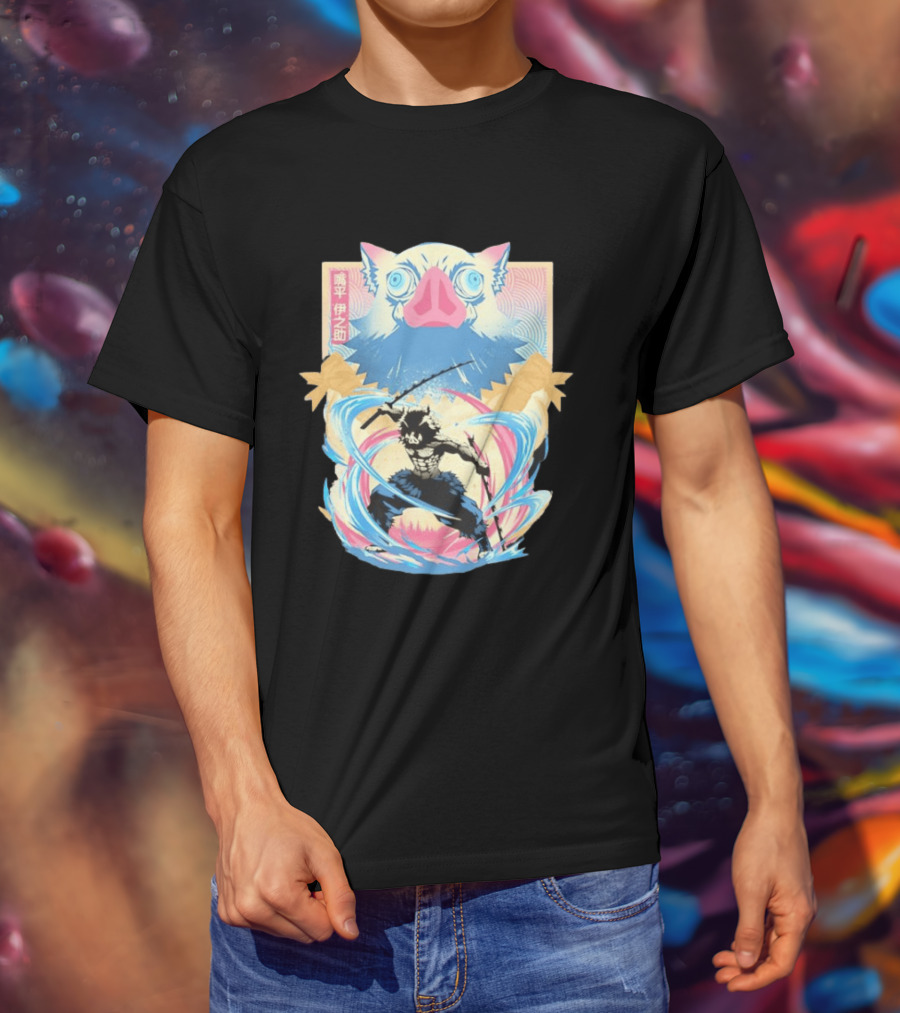 Inosuke Hashibira Wild Boar Demon Slayer Kanji Swirl Blade Wild Blade Boar T-Shirt