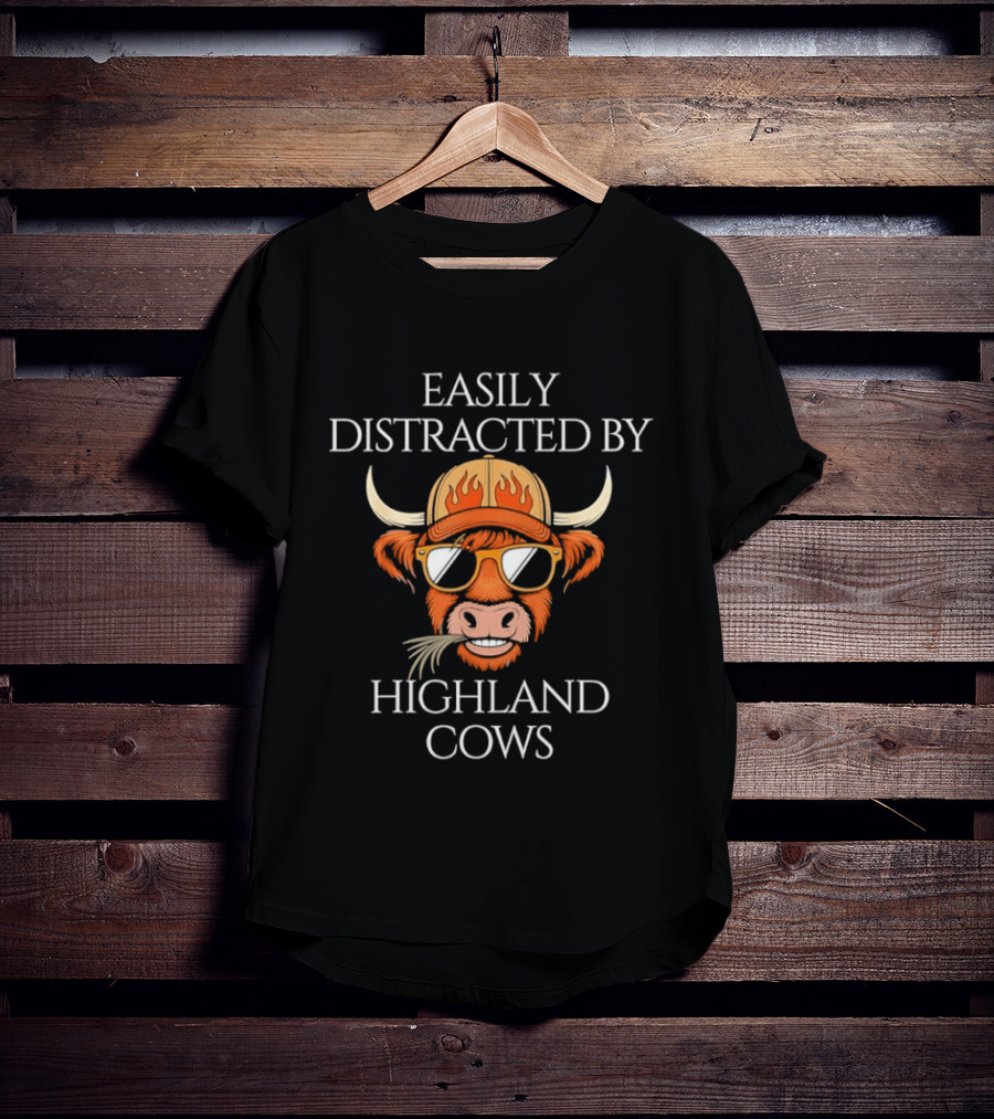 Easily Distracted By Highland Cows Cool Sunglasses And Hat T-Shirt