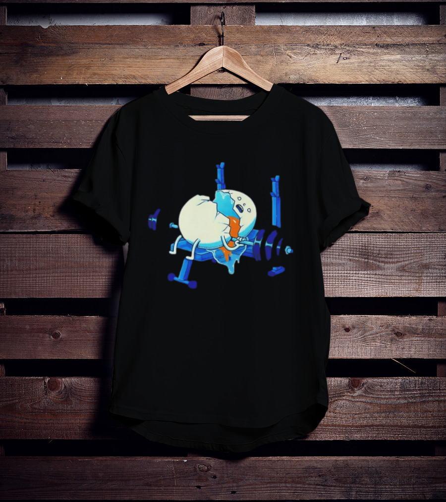 Cracked Egg Lifting Weights Funny Fitness Humor T-Shirt