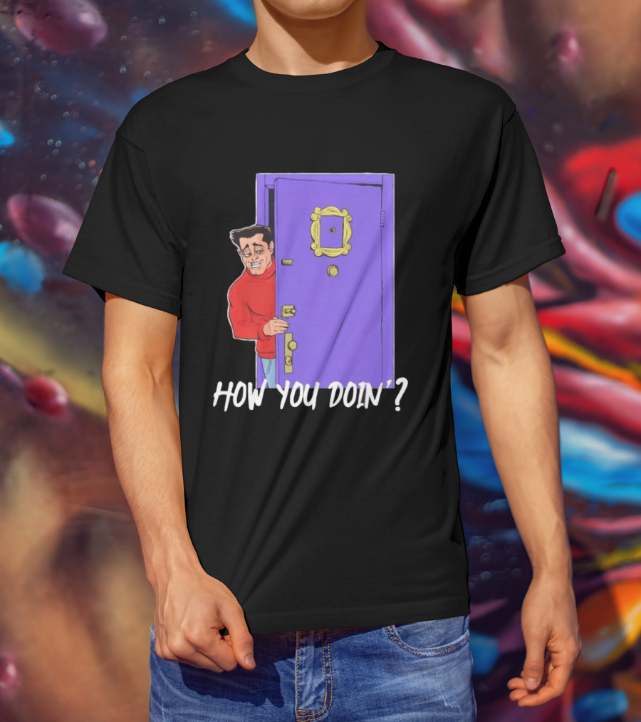 Joey Tribbiani How You Doin Cartoon Purple Door Iconic Phrase T-Shirt