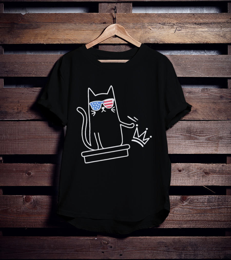 Cat No Kings In America Patriotic Sunglasses Sketch T-Shirt