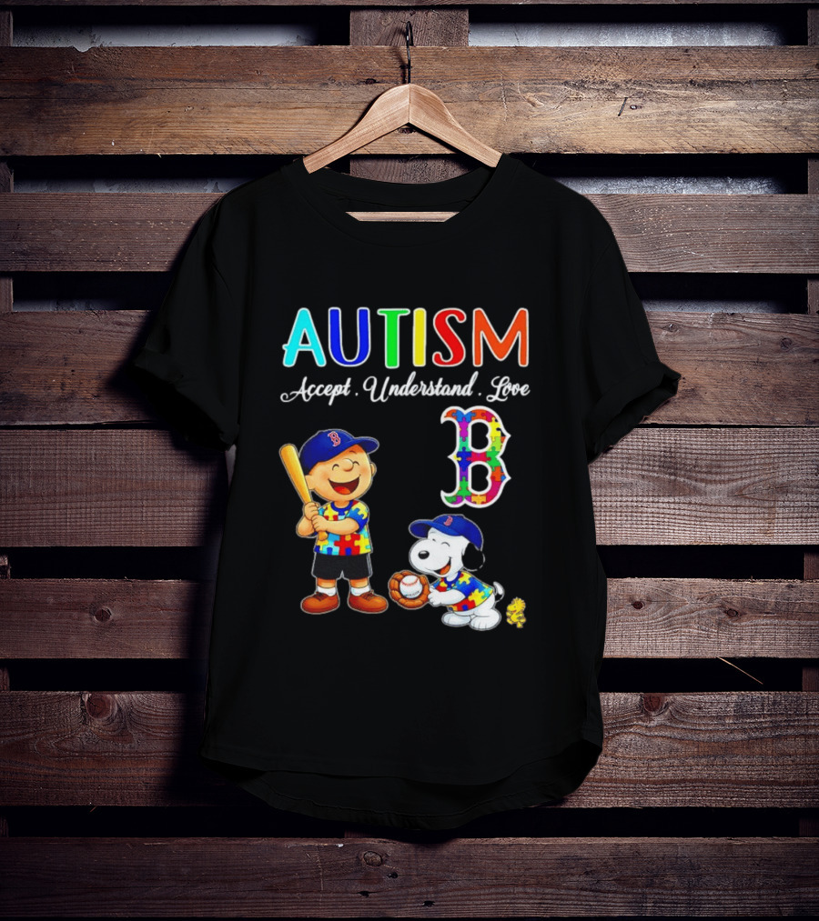 Charlie Brown Snoopy Boston Red Sox Autism Accept Understand Love T-Shirt