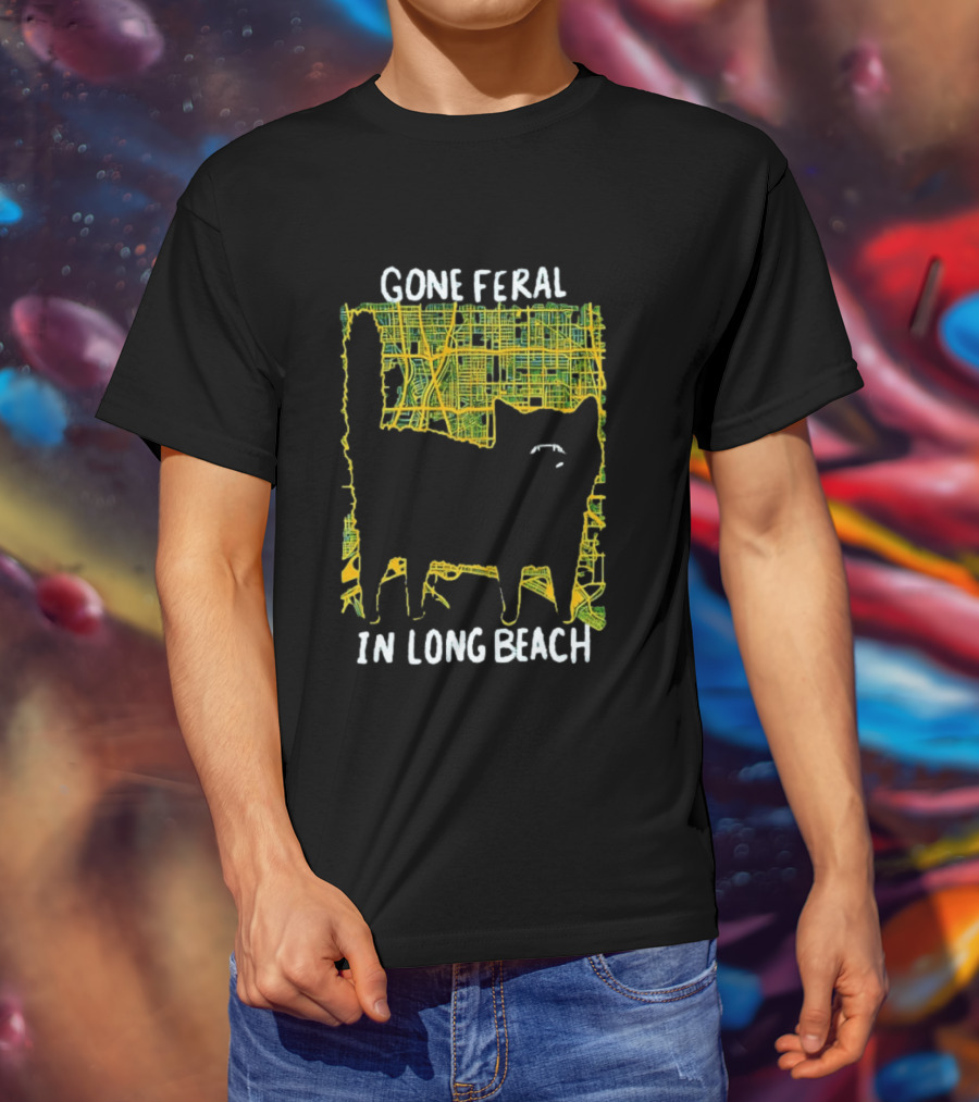 Gone Feral In Long Beach Map Cat T-Shirt