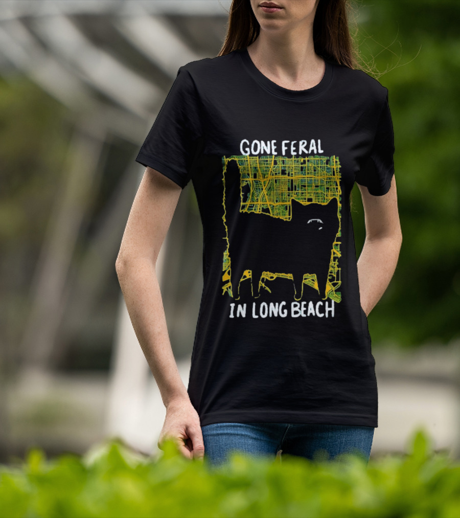 Gone Feral In Long Beach Map Cat T-Shirt