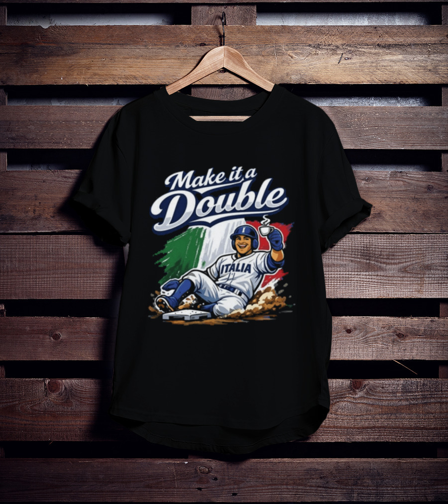Make It A Double Italia Baseball Sliding Player Italian Flag T-Shirt