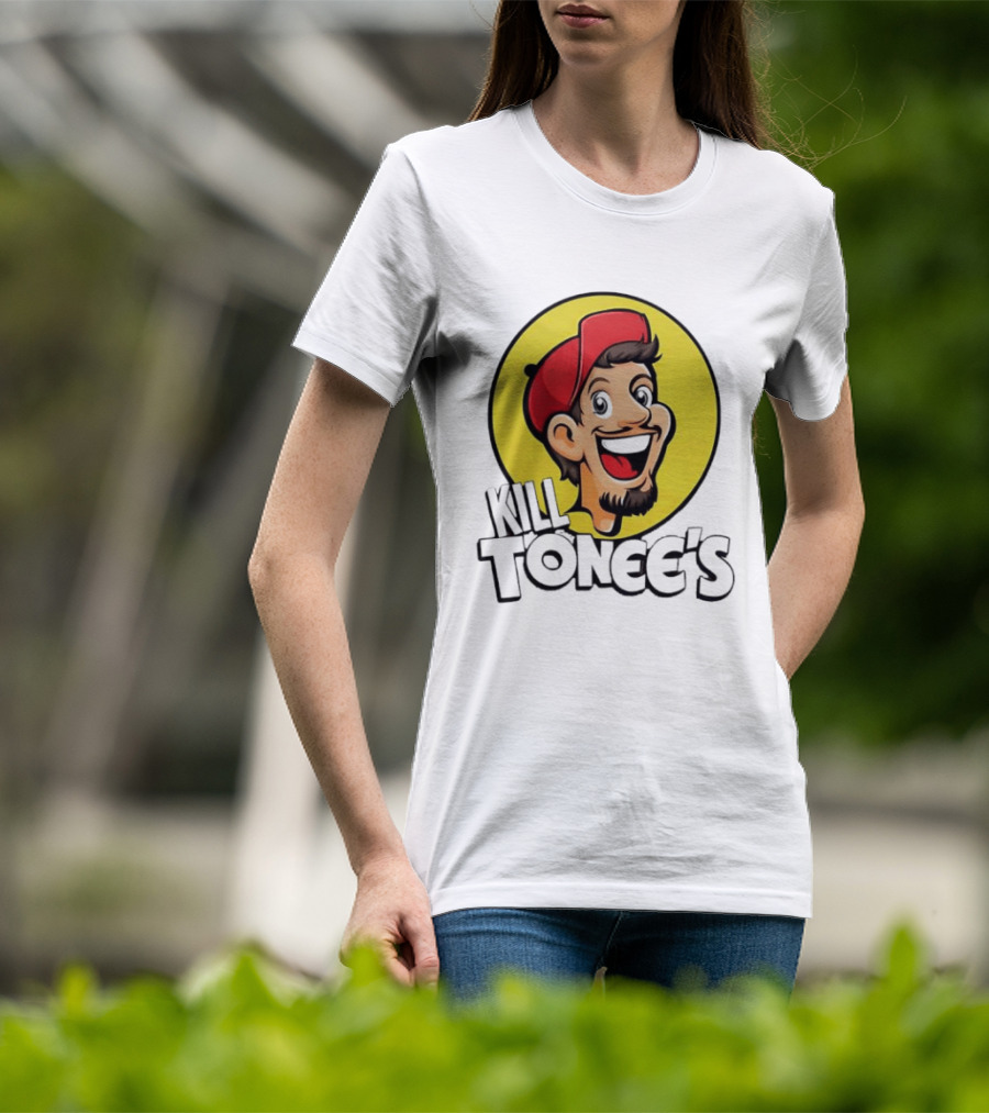 Kill Tonee's Cartoon Character In Red Cap And Yellow Circle T-Shirt