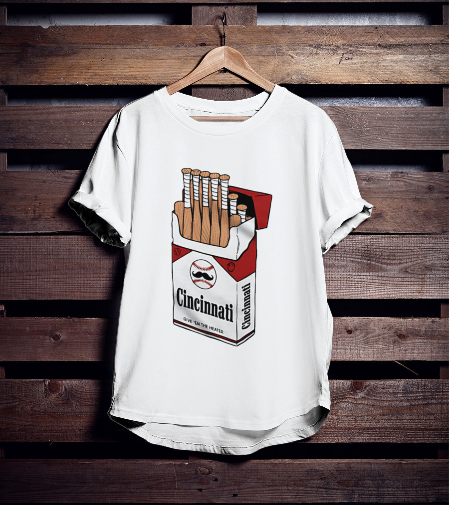 Cincinnati Reds Cincy Smokes Baseball Bat Pack Give 'em The Heater T-Shirt