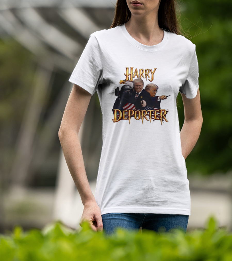 Harry Deporter Trump Magic ICE Badge Wand American Flag T-Shirt