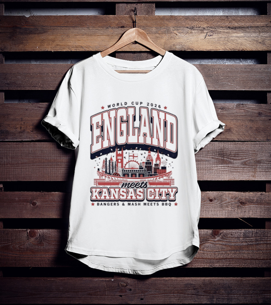 World Cup 2026 England Kansas City Bangers And Mash Meets BBQ Skyline T-Shirt