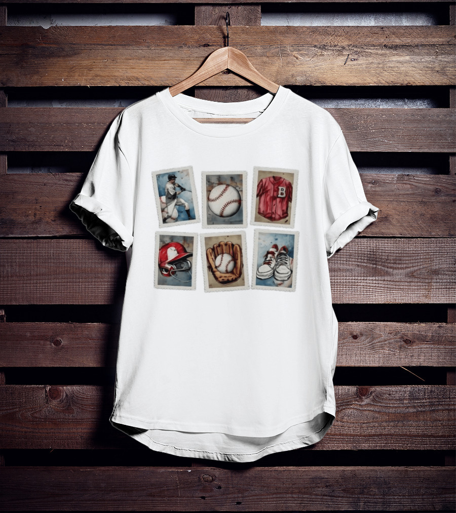 Baseball Watercolor Stamps Player Bat Jersey Helmet Glove Sneakers T-Shirt