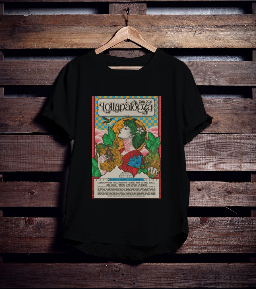 Lollapalooza Chile 2026 Parque O'Higgins Music Festival Art Nouveau With Sabrina Carpenter Tyler The Creator Chappell Roan T-Shirt