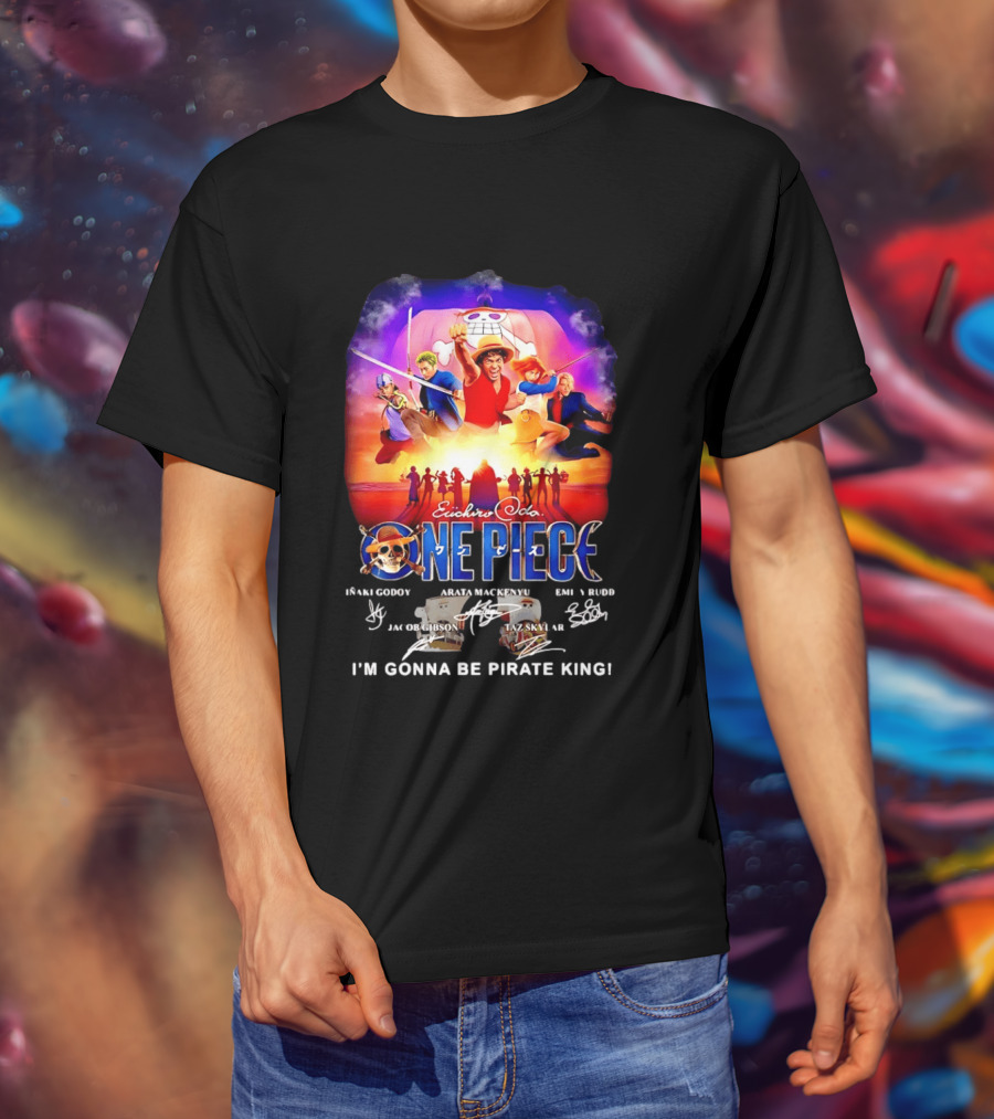 Euichiro Oda One Piece I'm Gonna Be Pirate King Luffy Cast Autographs T-Shirt