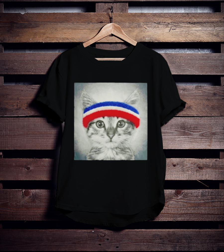Gaten Matarazzo Pizza Movie Cat With Red Blue Headband T-Shirt