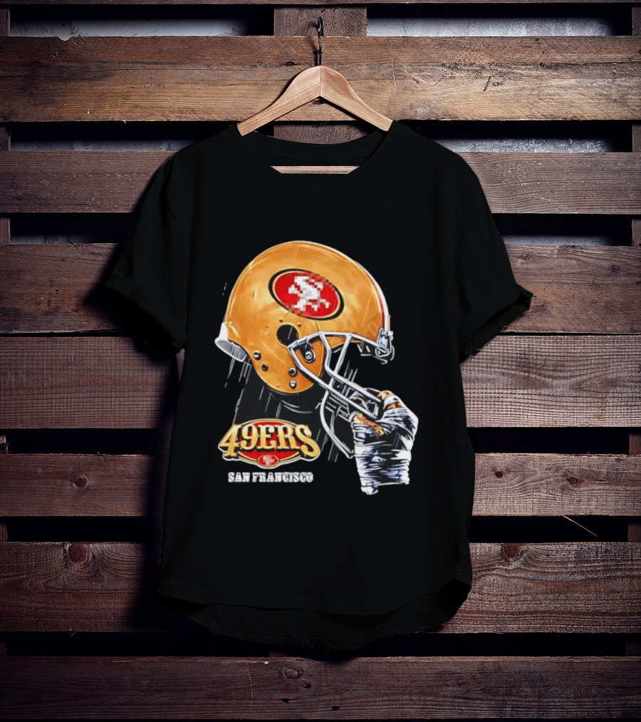 San Francisco 49ers Helmet Held By Gloved Hand T-Shirt