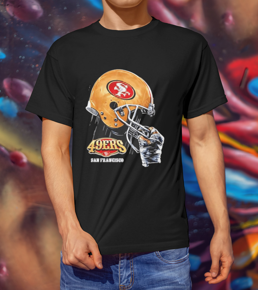 San Francisco 49ers Helmet Held By Gloved Hand T-Shirt