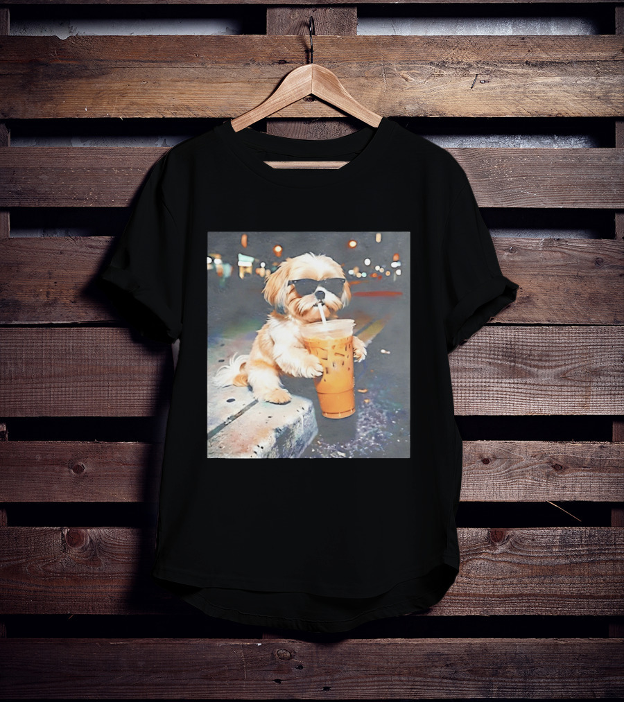 Shih Tzu Enjoying Iced Coffee At Night With Sunglasses T-Shirt