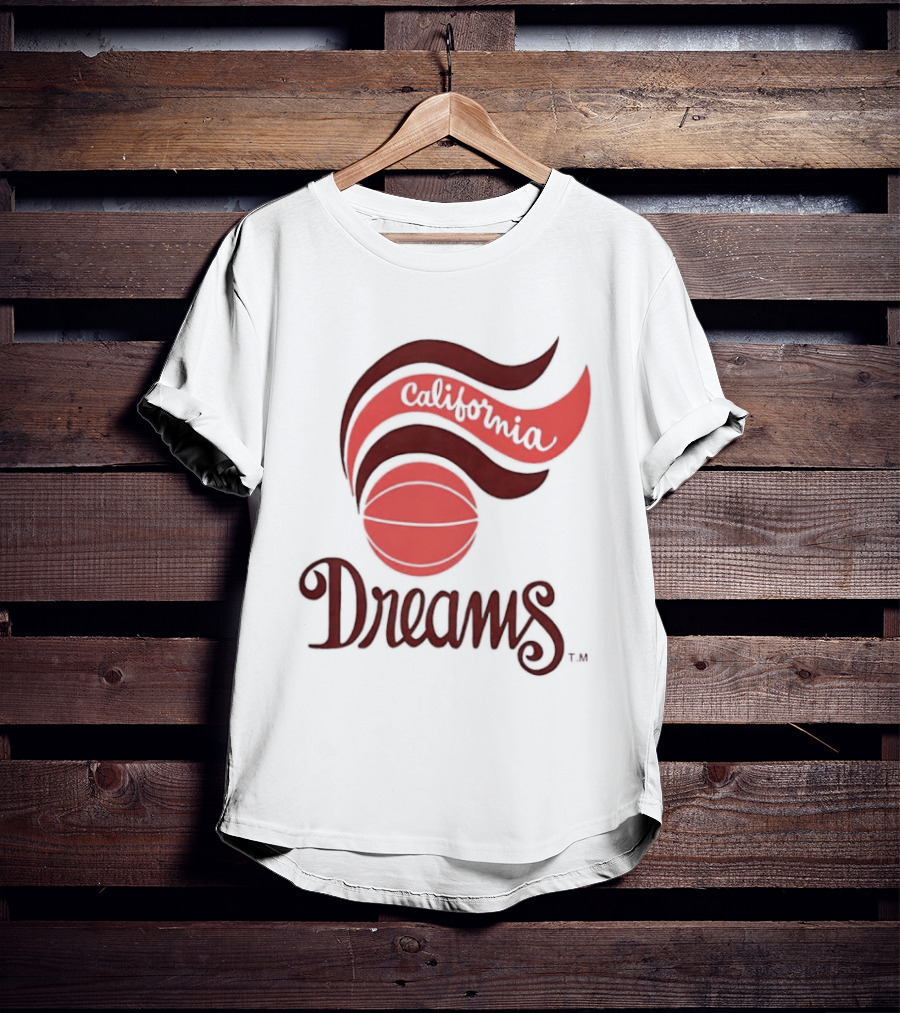 California Dreams Basketball Retro Style Design With Red Waves And Ball T-Shirt
