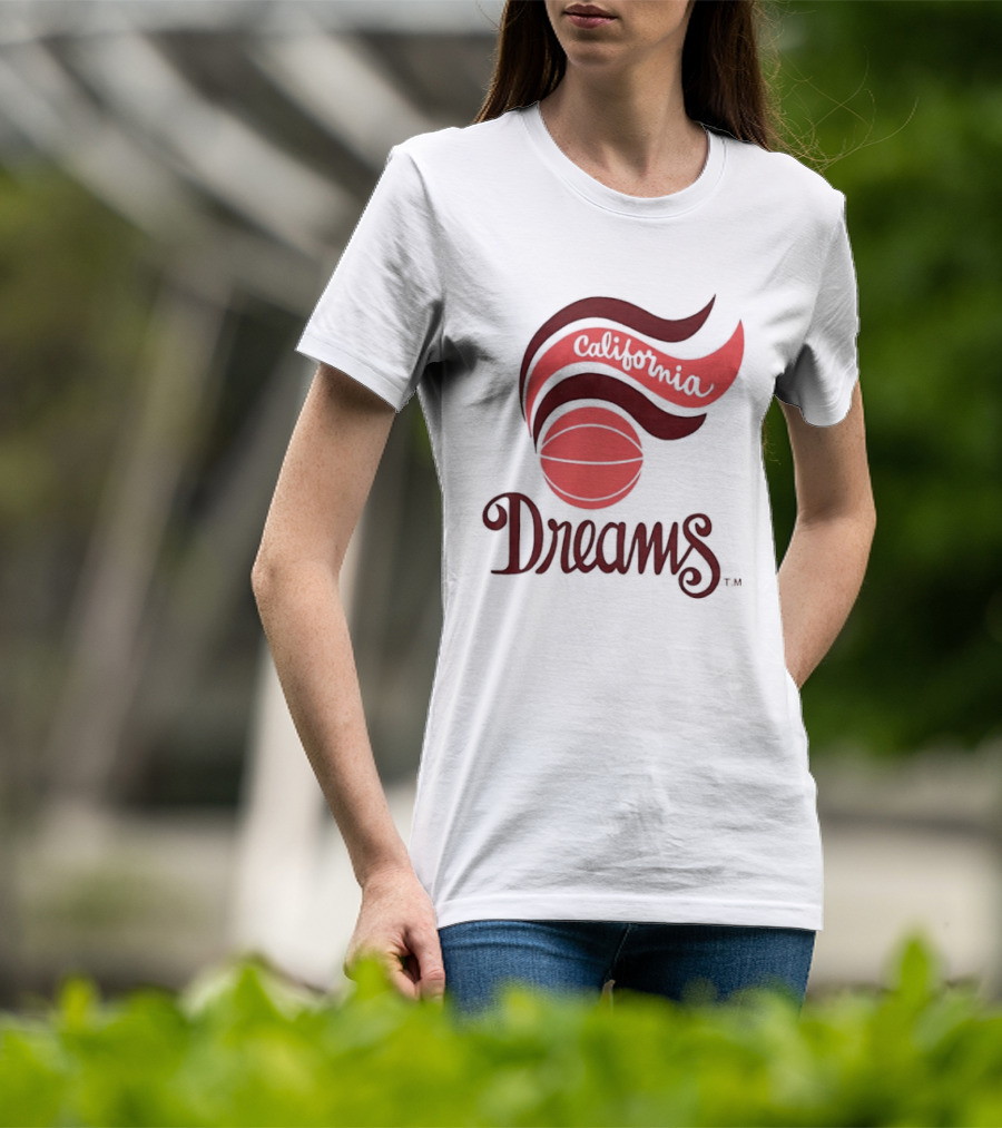 California Dreams Basketball Retro Style Design With Red Waves And Ball T-Shirt