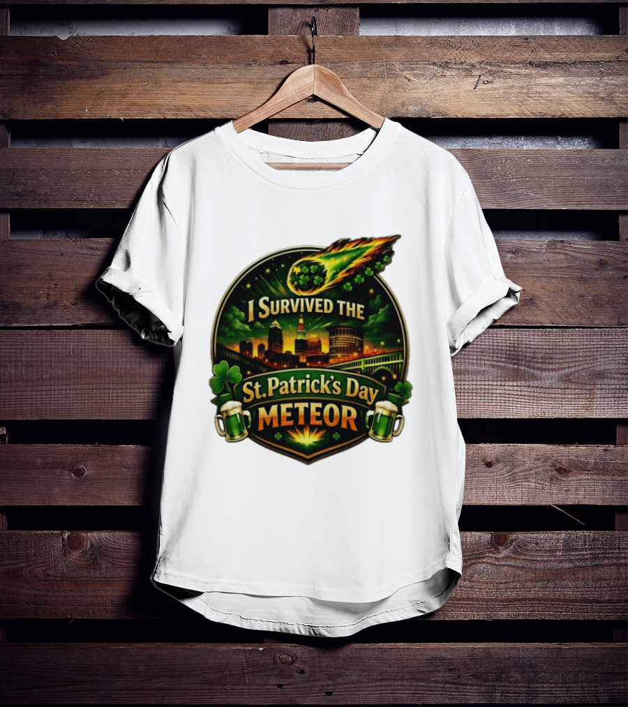 I Survived The St. Patrick's Day Meteor With Clover And Beer S T-Shirt