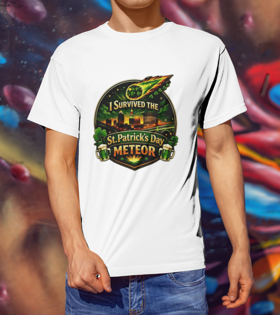 I Survived The St. Patrick's Day Meteor With Clover And Beer S T-Shirt