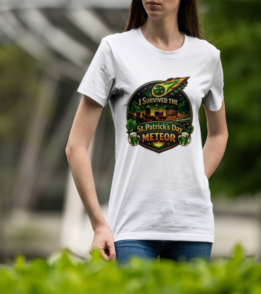 I Survived The St. Patrick's Day Meteor With Clover And Beer S T-Shirt
