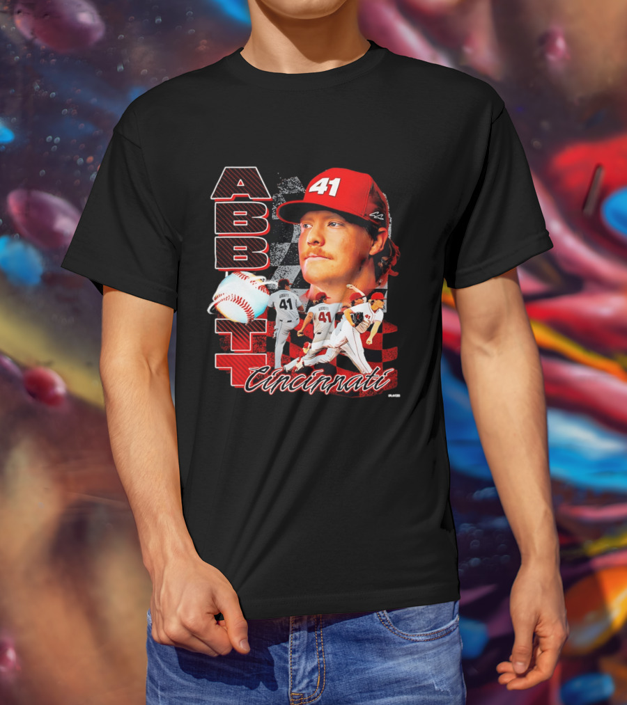 Cincinnati Reds Abbott 41 Baseball Pitcher Portrait Action T-Shirt
