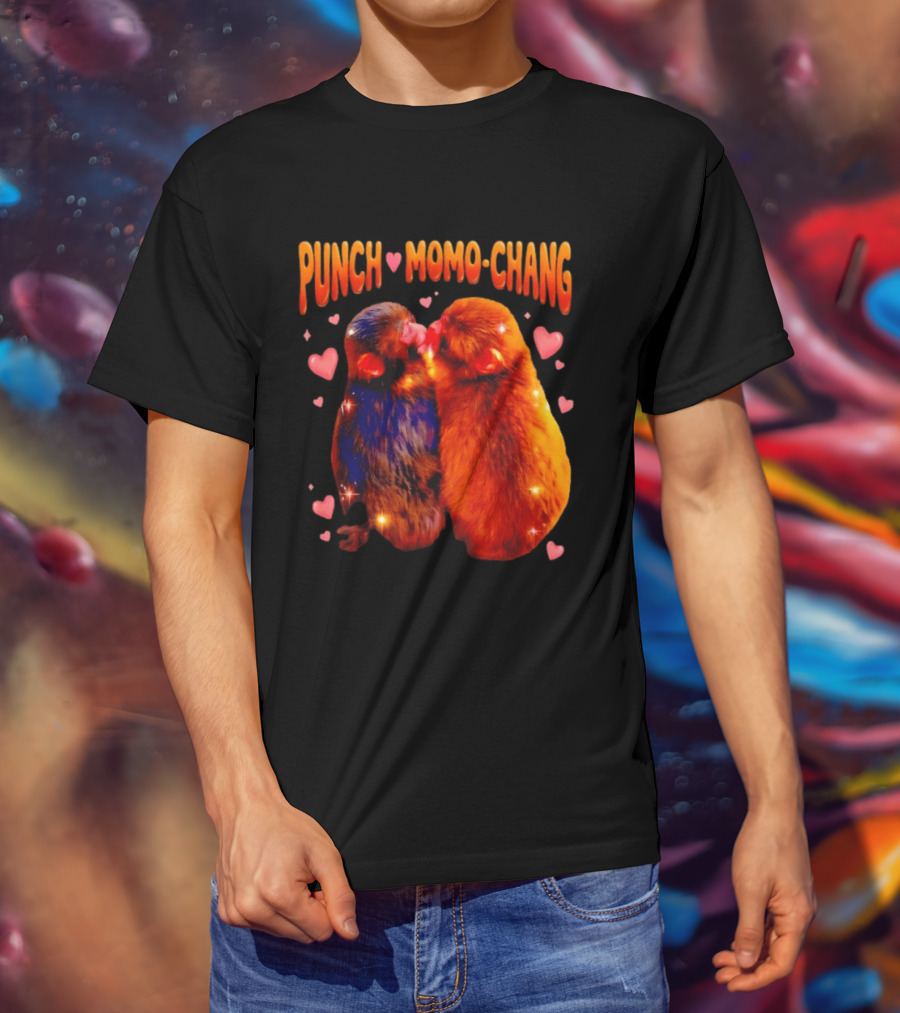 Punch Momo Chang Kissing Monkeys With Hearts T-Shirt