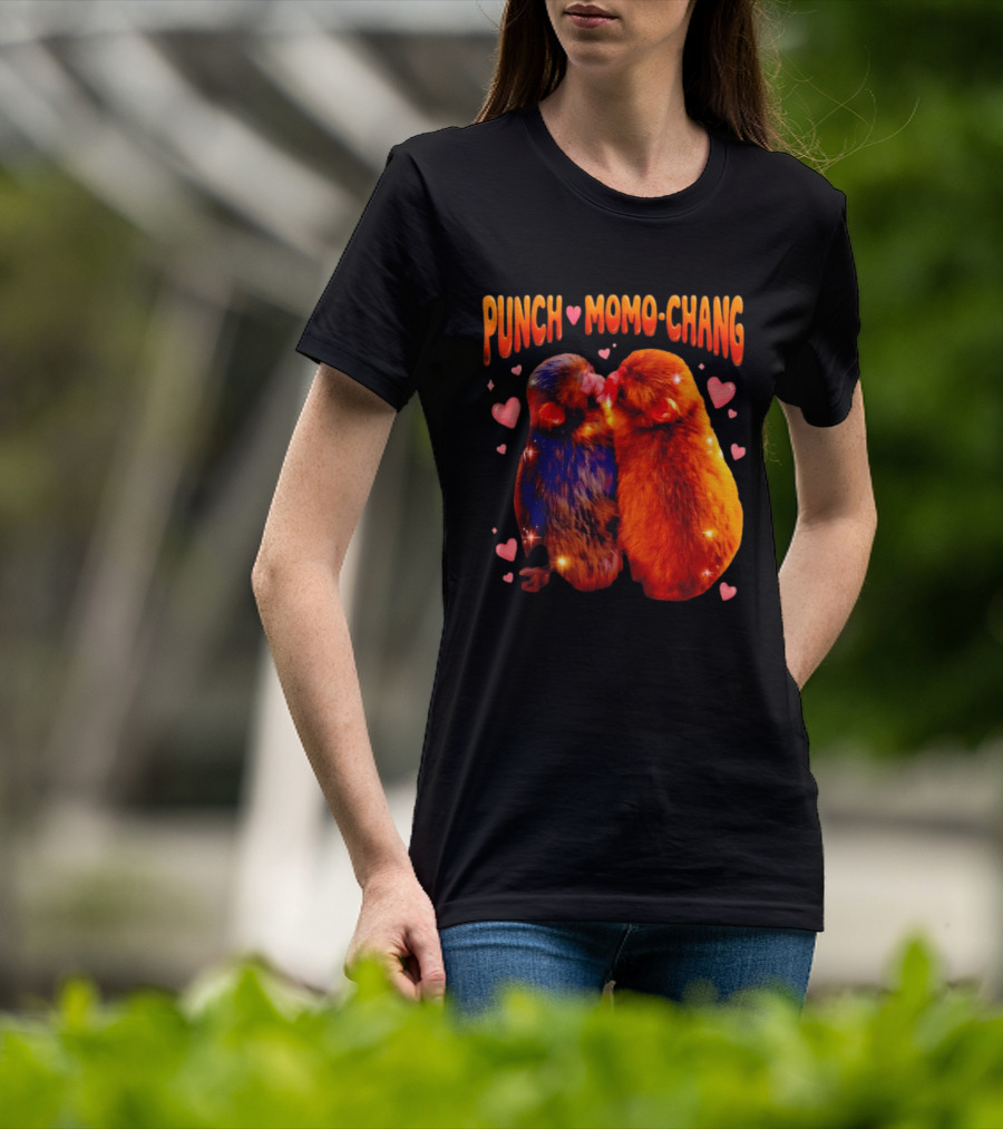 Punch Momo Chang Kissing Monkeys With Hearts T-Shirt
