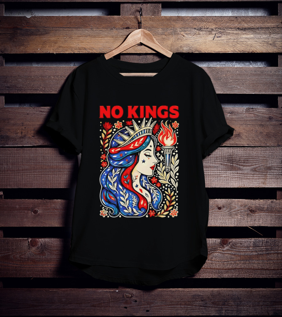 No Kings Liberty Crowned Woman Torch And Floral T-Shirt