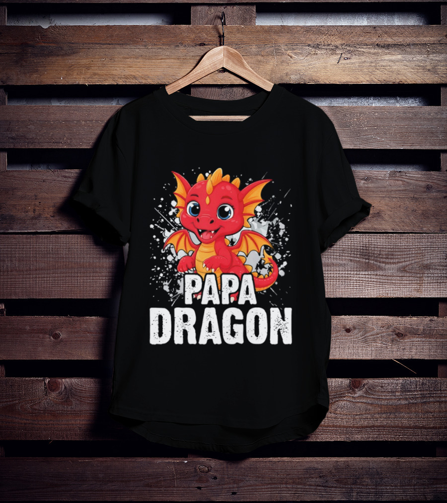 Papa Dragon Cartoon Family Matching Dad Father T-Shirt