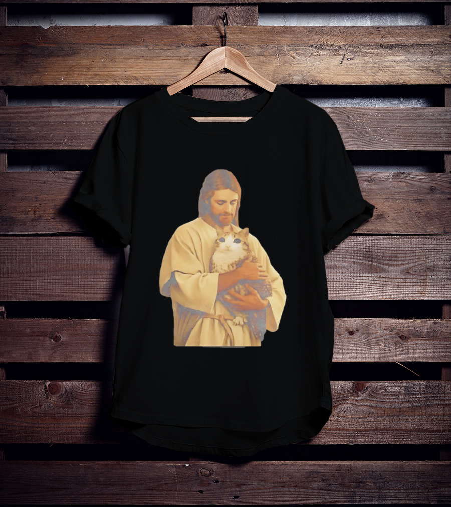 Jesus Embracing Chubby Cat T-Shirt