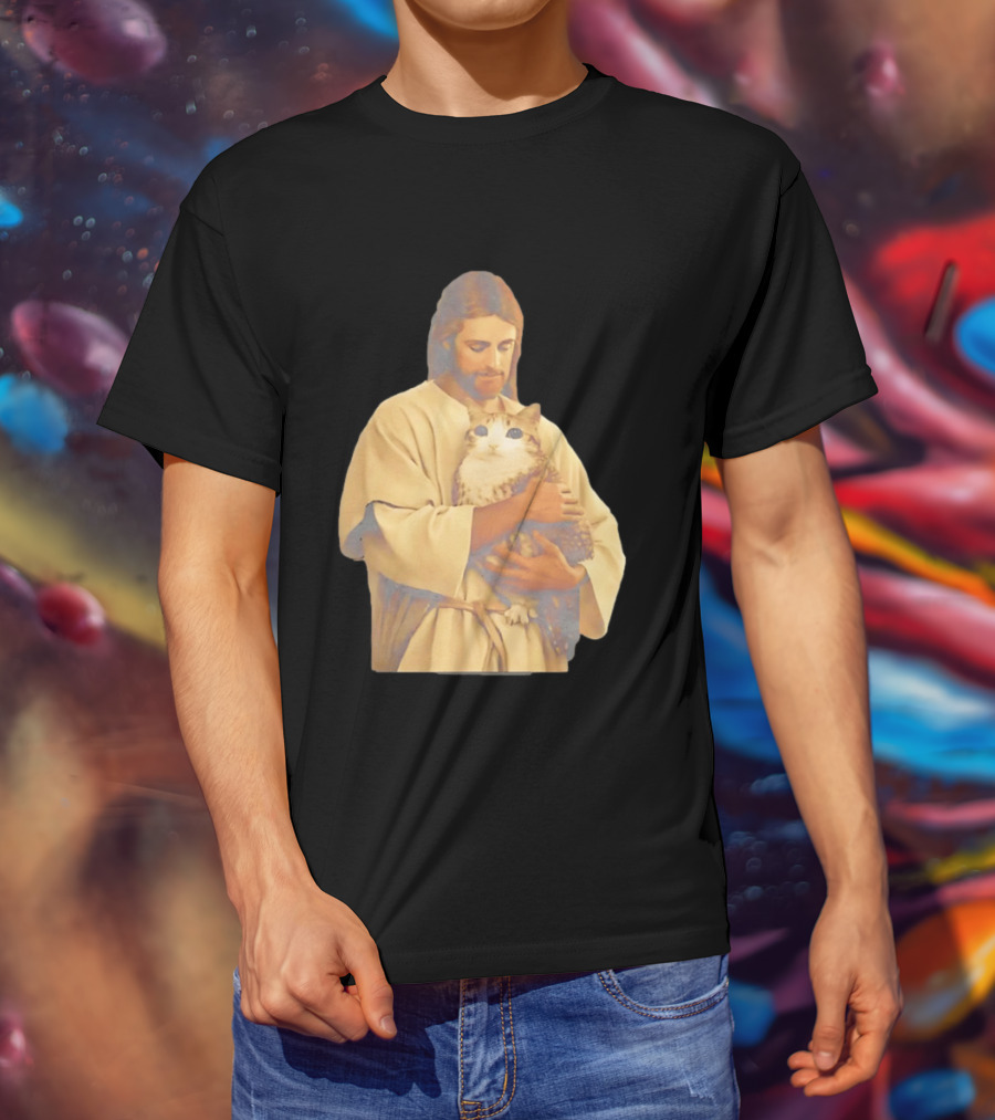 Jesus Embracing Chubby Cat T-Shirt