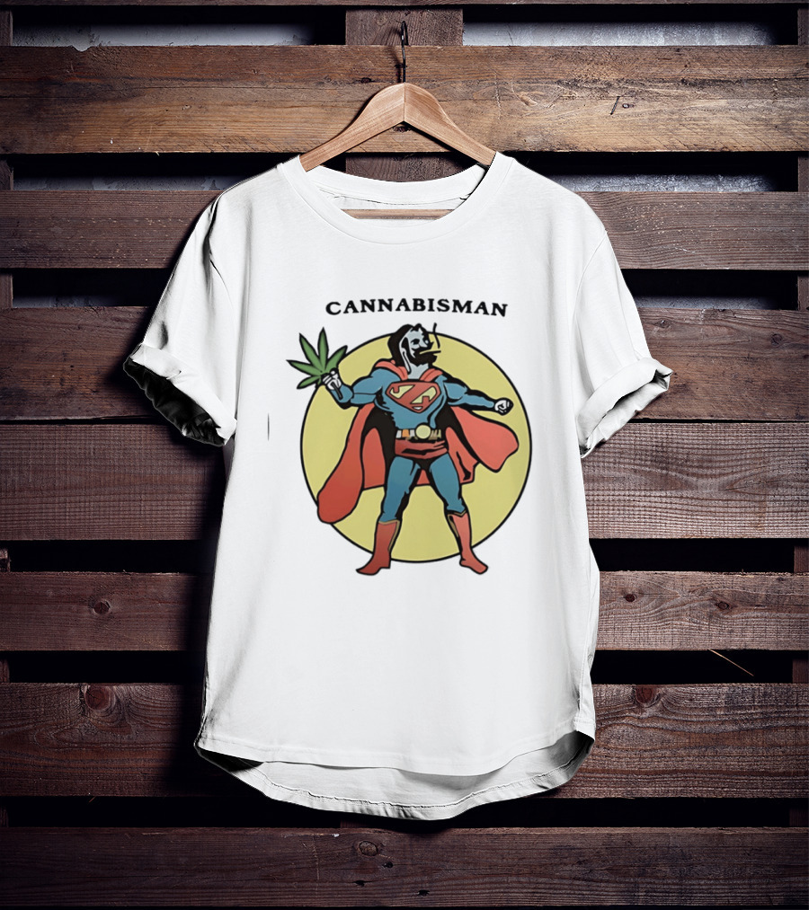 Cannabisman Superman Smoking Cannabis Holding Leaf T-Shirt