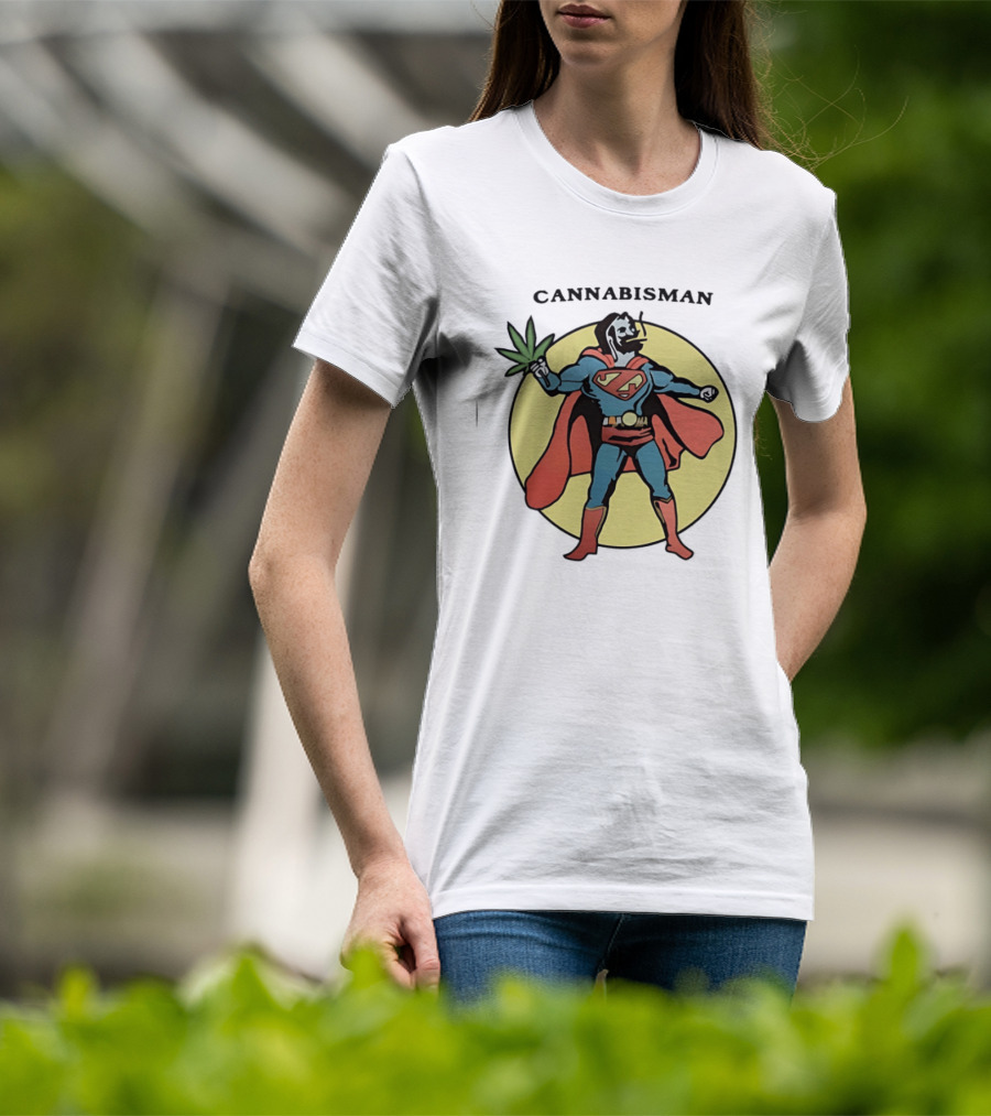 Cannabisman Superman Smoking Cannabis Holding Leaf T-Shirt