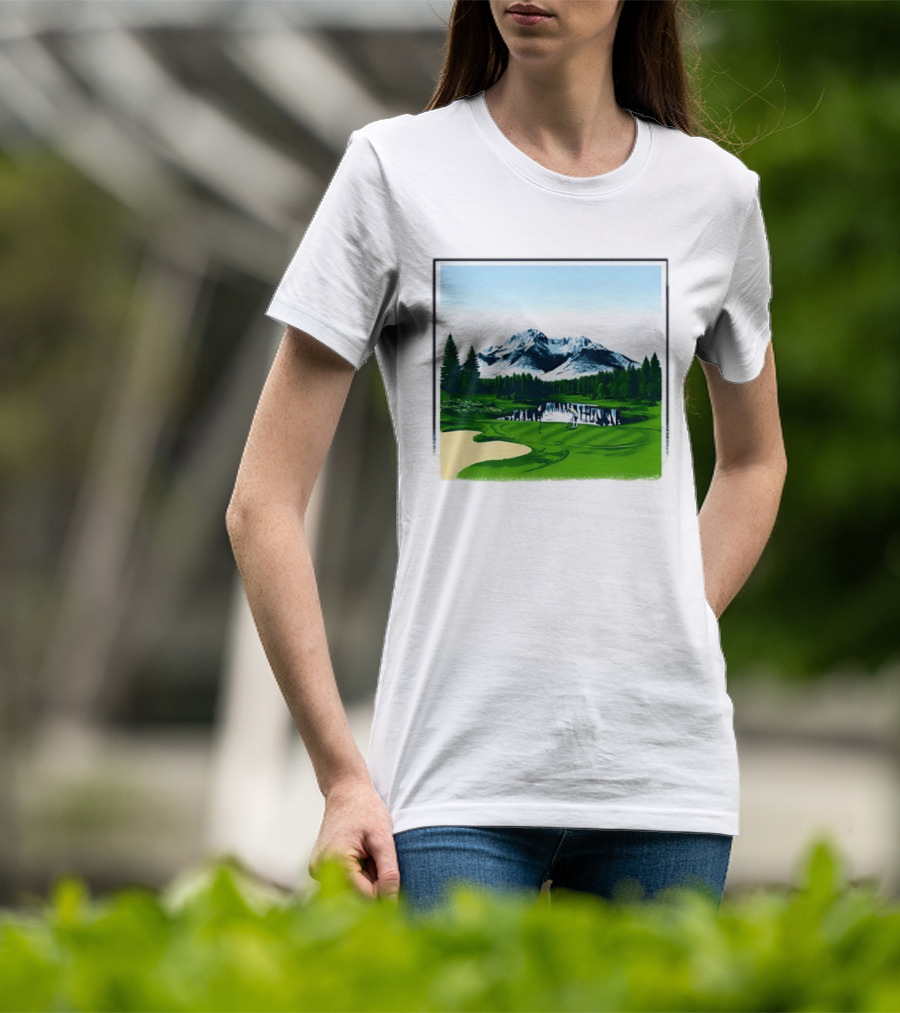 Golf Course Mountain Landscape Scenic Nature Forest Greenery Snowcapped Peaks T-Shirt