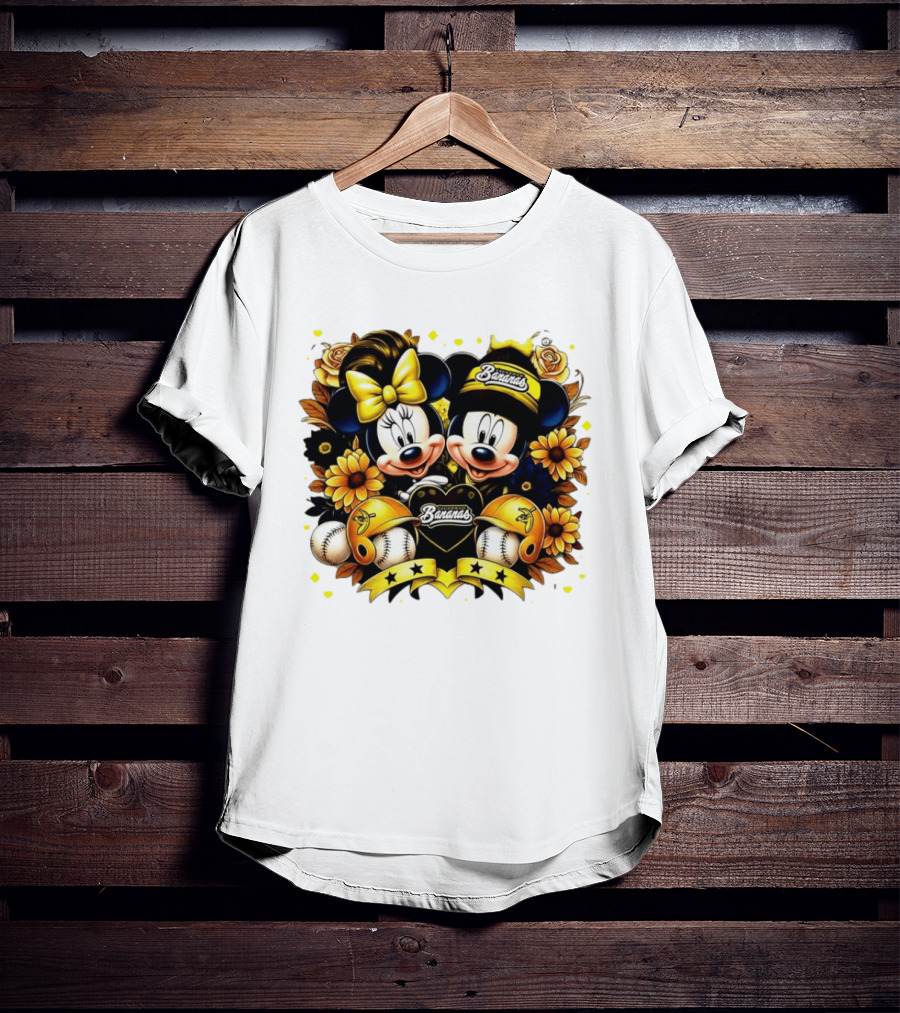 Mickey And Minnie Disney X Savannah Bananas Baseball Collaboration Floral T-Shirt