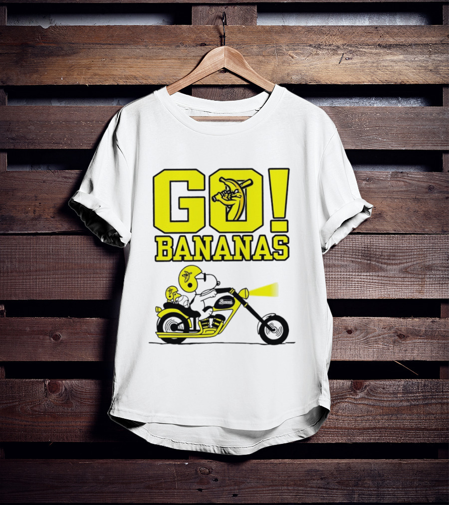 Snoopy Woodstock Go Bananas Motorcycle Savannah Bananas T-Shirt