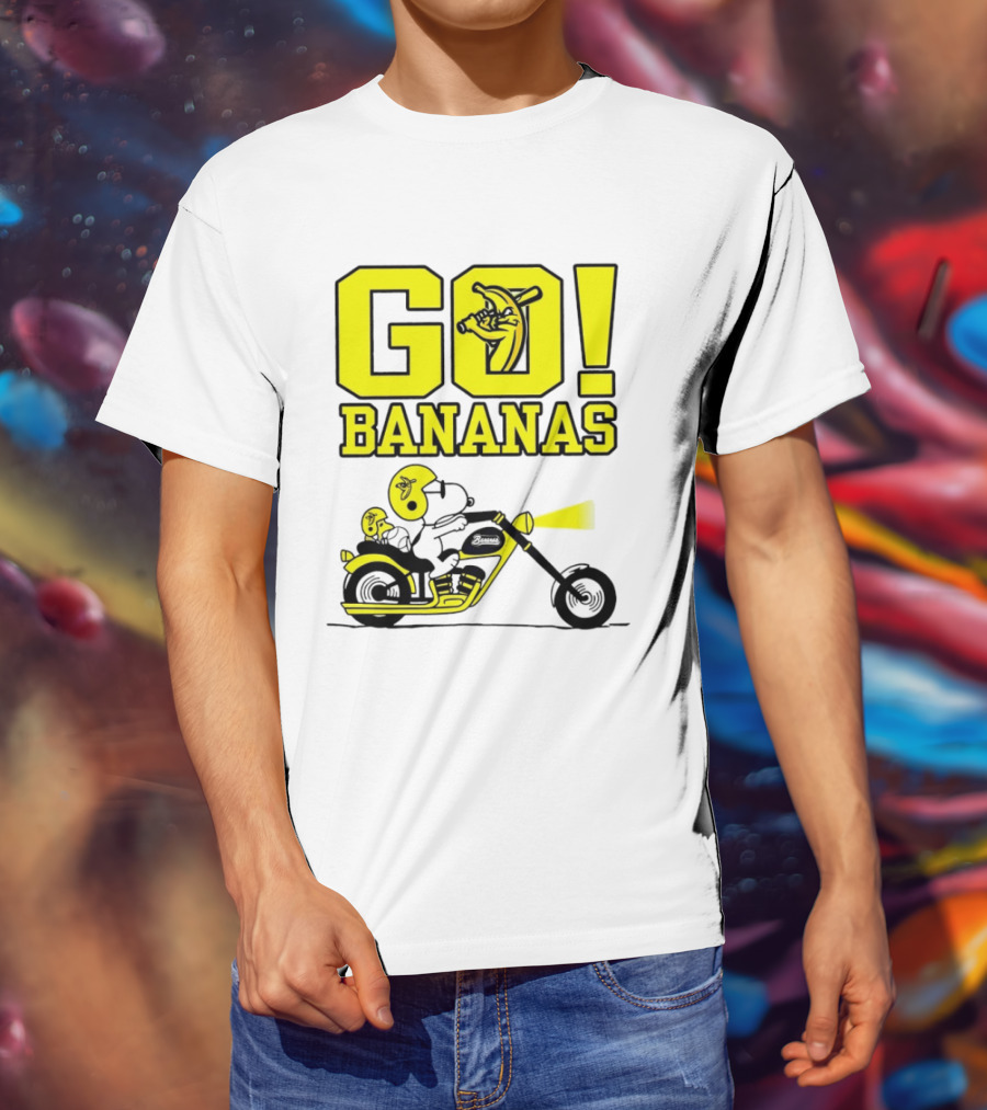 Snoopy Woodstock Go Bananas Motorcycle Savannah Bananas T-Shirt